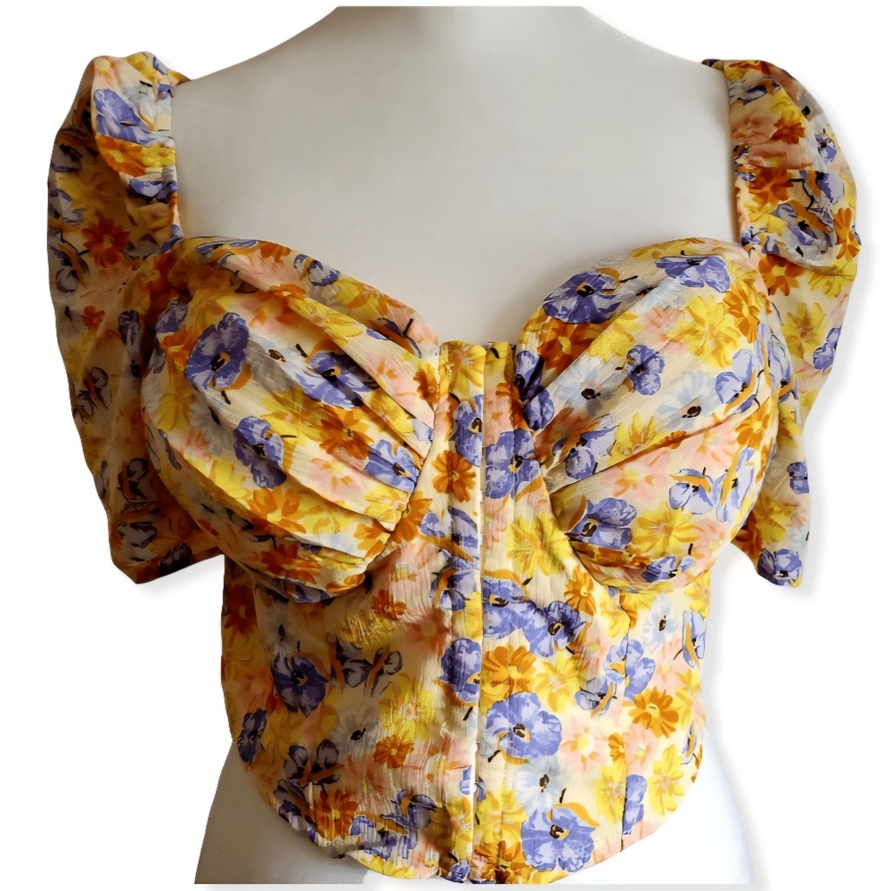 Vibrant Floral Sweetheart Blouse
